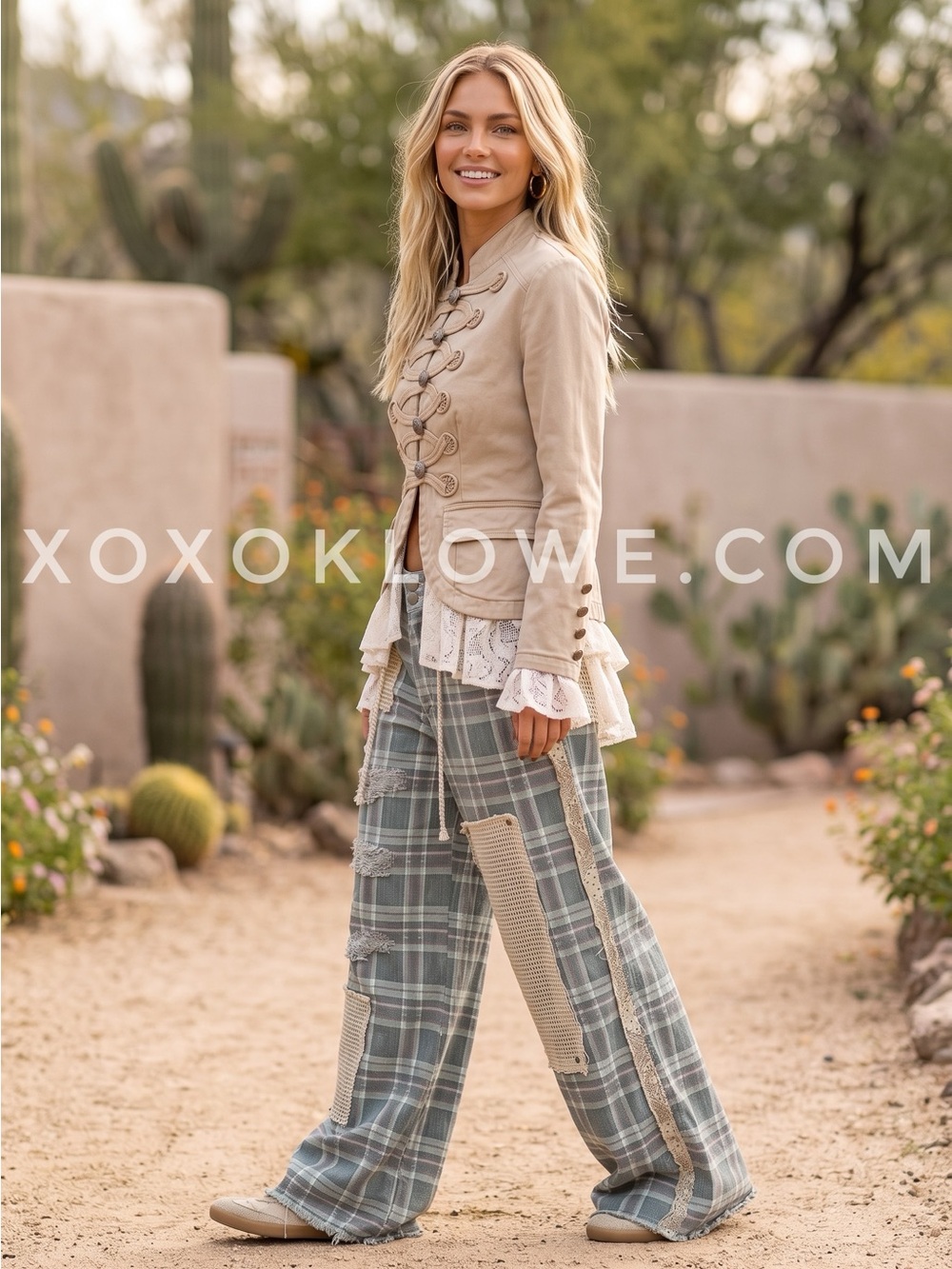Bluevelvet Beige Braided Lace Ruffle Military Jacket | Ruffles Romance Napoloen - Picture 4 of 10